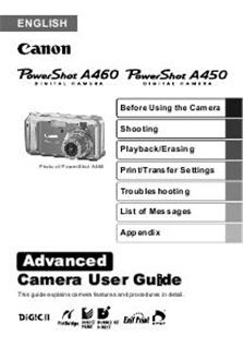 Canon PowerShot A460 manual. Camera Instructions.